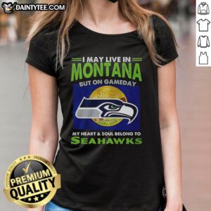 Seattle Seahawks ladies tee, perfect for game day, showcasing pride for Seahawks while living in Montana.