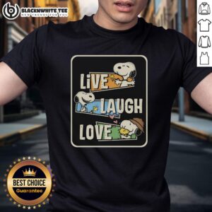 Cute Snoopy Loves To Live And Laugh T-Shirt featuring a cheerful Snoopy graphic on a vibrant background.