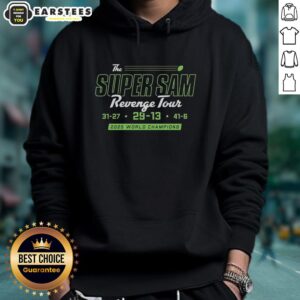 Awesome Seattle Seahawks NFL 2025 World Champions Super Sam Revenge Tour Hoodie in blue with team logo.