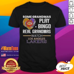 Original 'Some Grandmas Play Bingo, Real Grandmas Watch Los Angeles Lakers' T-Shirt design for basketball fans.