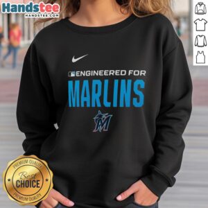 Alt Text: Nice Engineered Miami Marlins MLB logo sweatshirt featuring vibrant colors and a stylish design for fans.