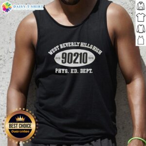 Good West Beverly Hills High Phys Ed Dept tank top featuring school logo and vibrant design for activewear enthusiasts.