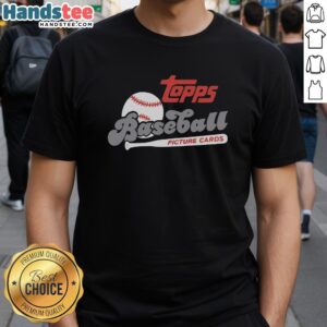 Premium Topps Baseball Picture Cards Retro Raglan T-Shirt featuring vintage baseball card designs and a stylish fit.