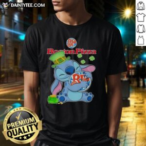 Nice Stitch Hug The Boston Pizza Logo T-Shirt for Happy St. Patrick's Day celebration.