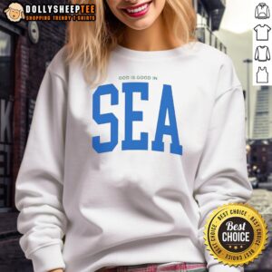 Seattle Seahawks Super Bowl LX Champions sweatshirt featuring 'God Is Good' design, perfect for fans and collectors.