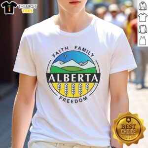 Top Alberta Faith Family Freedom T-Shirt design featuring a bold graphic and vibrant colors, perfect for expressing values.