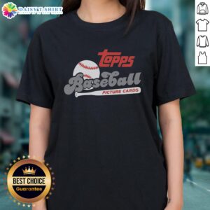 Retro Raglan Ladies Tee featuring Good Topps Baseball Picture Cards design, perfect for baseball fans and casual wear.