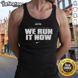 Alt Text: Official Seattle Seahawks Nike Super Bowl LX Champions tank top featuring We Run It Now slogan, perfect for fans.