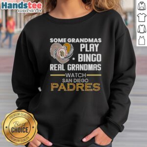 Alt Text: Original San Diego Padres sweatshirt featuring a heart shape, perfect for grandmas who watch baseball and play bingo.