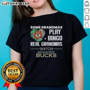 Grandmas enjoying bingo while watching Milwaukee Bucks, showcasing the Awesome Some Grandmas Ladies Tee.