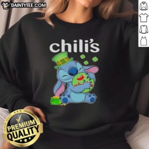 Happy St. Patrick's Day sweatshirt featuring Nice Stitch Hug the Chilis logo, perfect for festive celebrations.