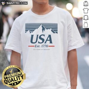 Alt Text: Good USA Mountains 250 Years of Freedom T-Shirt featuring a patriotic design with scenic mountain graphics.
