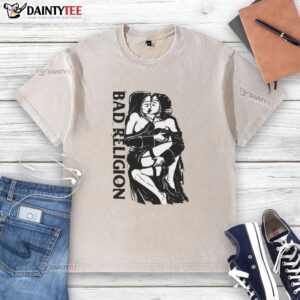 Alt Text: Good Bad Religion Naughty Nuns washed t-shirt featuring a playful design with nuns and bold text, perfect for fans.