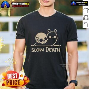 Top Slow Death Snail Skull T-Shirt featuring a unique snail skull graphic on a stylish tee for edgy fashion lovers.