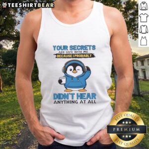 Hot Penguin tank top design featuring a playful slogan about keeping secrets, perfect for casual wear.