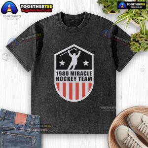 Vintage USA Hockey Team washed t-shirt featuring the iconic 1980 Miracle Hockey Team design.
