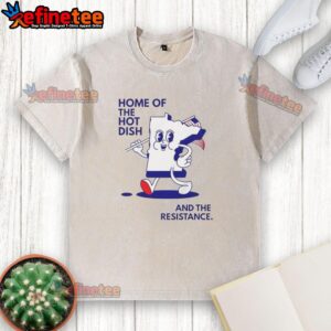 Good Home of the Hot Dish Minnesota Map design on a washed t-shirt, featuring a flag and vibrant colors.