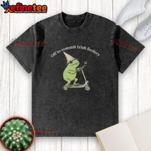 Pretty frog wearing a 'Commit Irish Foolery' washed t-shirt, perfect for fun St. Patrick's Day celebrations.