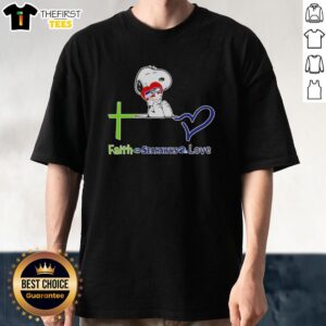 Alt Text: Premium Seattle Seahawks Snoopy Hugs Heart Faith T-Shirt showcasing love for Seahawks with a charming Snoopy design.