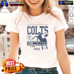 Awesome Indianapolis Colts For The Shoe Spirit Script Ladies Tee in vibrant blue, perfect for game day and team pride.