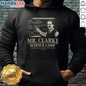 Good Mr. Clarke's Science Camp hoodie featuring a vibrant design, perfect for young science enthusiasts and camp activities.