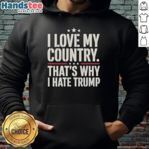 Alt Text: Pretty I Love My Country That's Why I Hate Trump Hoodie in vibrant colors, showcasing a bold political statement.
