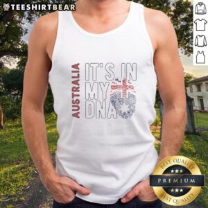 Alt Text: Official Australia It's In My DNA fingerprint flag tank top showcasing vibrant design and national pride.