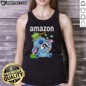 Pretty Stitch St. Patrick's Day Hug tank top featuring an Amazon logo, perfect for festive celebrations and casual wear.