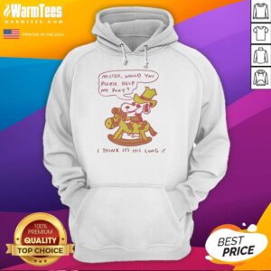 Cute Snoopy hoodie featuring 'Mister, would you please help my pony? I think it's his lung' design.