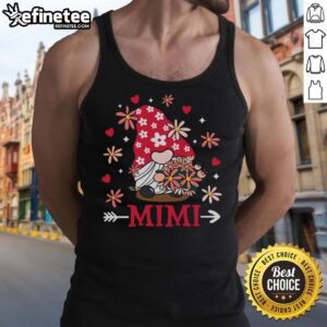 Cute Valentine's Day tank top featuring a pretty Mimi gnome surrounded by love hearts, perfect for celebrating love.