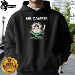 Pretty Mr. Camper cosplay featuring a Jason Voorhees hoodie, showcasing a stylish and spooky Halloween look.