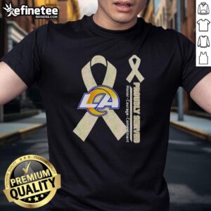 Premium Los Angeles Rams t-shirt featuring 'Proudly Served Honor Courage Commitment' design, perfect for fans.