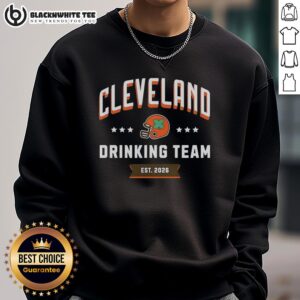 Hot Cleveland Drinking Team Est 2026 helmet sweatshirt featuring bold graphics and a cozy design for fans.