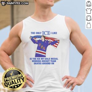 Women's hockey tank top featuring 'Hot: The Only Ice I Like' design, perfect for fans of gold medal-winning teams.