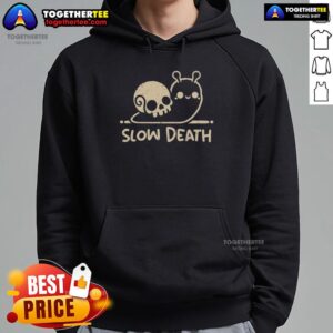 Top Slow Death Snail Skull Hoodie featuring a unique skull design and vibrant colors, perfect for edgy streetwear fashion.