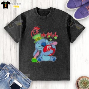 Nice stitch St. Patrick's Day Chick-fil-A logo washed t-shirt featuring festive design and vibrant colors.