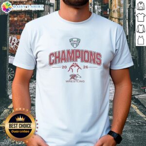 Premium Rider Broncs Mac Wrestling Champions 2026 T-Shirt featuring bold graphics and vibrant colors celebrating victory.