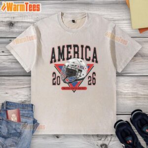 Premium USA Hockey Champions 2026 washed T-shirt featuring the United States flag and bold team graphics.