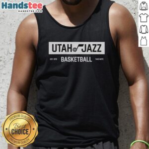 Nice Utah Jazz basketball tank top, established 1979, featuring vibrant team colors and bold logo design.