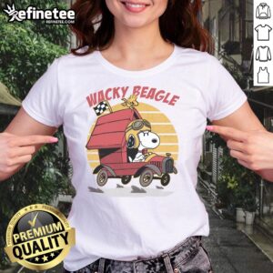 Adorable Cute Wacky Beagle Car Ladies Tee featuring a playful beagle driving, perfect for dog lovers and casual wear.
