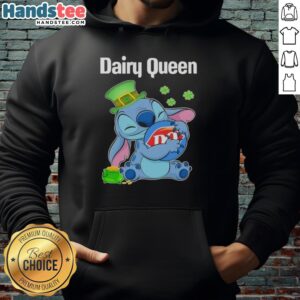 Happy St. Patrick's Day hoodie featuring the Original Stitch Hug The Dairy Queen logo, perfect for festive celebrations.