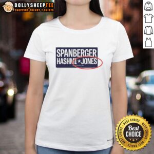 Premium Abigail Spanberger, Ghazala Hashmi, and Jay Jones ladies tee showcasing stylish designs for political support.
