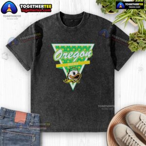 Nice Oregon Ducks football t-shirt featuring a palm tree pattern inside a triangle logo for a trendy look.