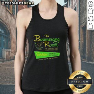 Alt Text: Vintage logo tank top featuring The Boomerang Room and Dobbs Drive-In, a nostalgic San Francisco restaurant.
