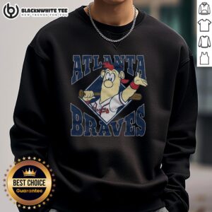 Cozy Awesome Atlanta Braves mascot sweatshirt featuring vibrant team colors and logo, perfect for fans and game days.