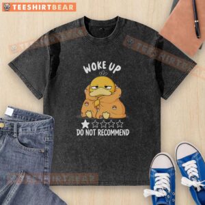 Funny wake-up Psyduck Pokmon graphic on a washed t-shirt, perfect for casual wear and Pokmon fans.