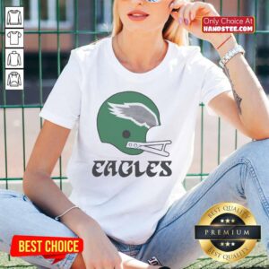 Awesome Philadelphia Eagles football logo on a big helmet featured on a stylish ladies' tee.