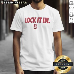 Official Stanford Cardinal 2026 Lock It In T-Shirt featuring bold graphics and vibrant colors for fans and supporters.
