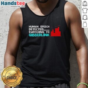 Person wearing a 'Hot Human Speech Detected' graphic tank top, showcasing a trendy design in a casual setting.