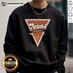 Hot Texas Longhorns logo with palm tree pattern inside a triangle on a trendy sweatshirt design.